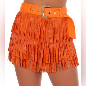 These Three BoutiqueOrange Fringe Mini Skirt Gameday Drop Size Large